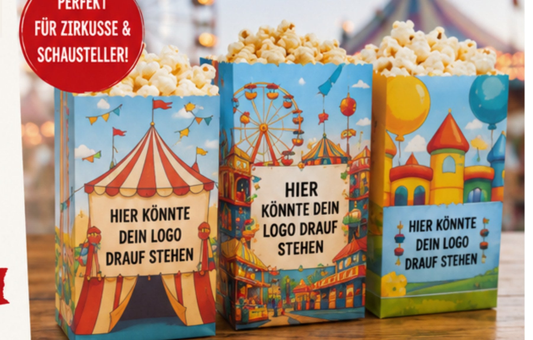 Designbeispiele für Popcorntüten mit Logo-Fläche