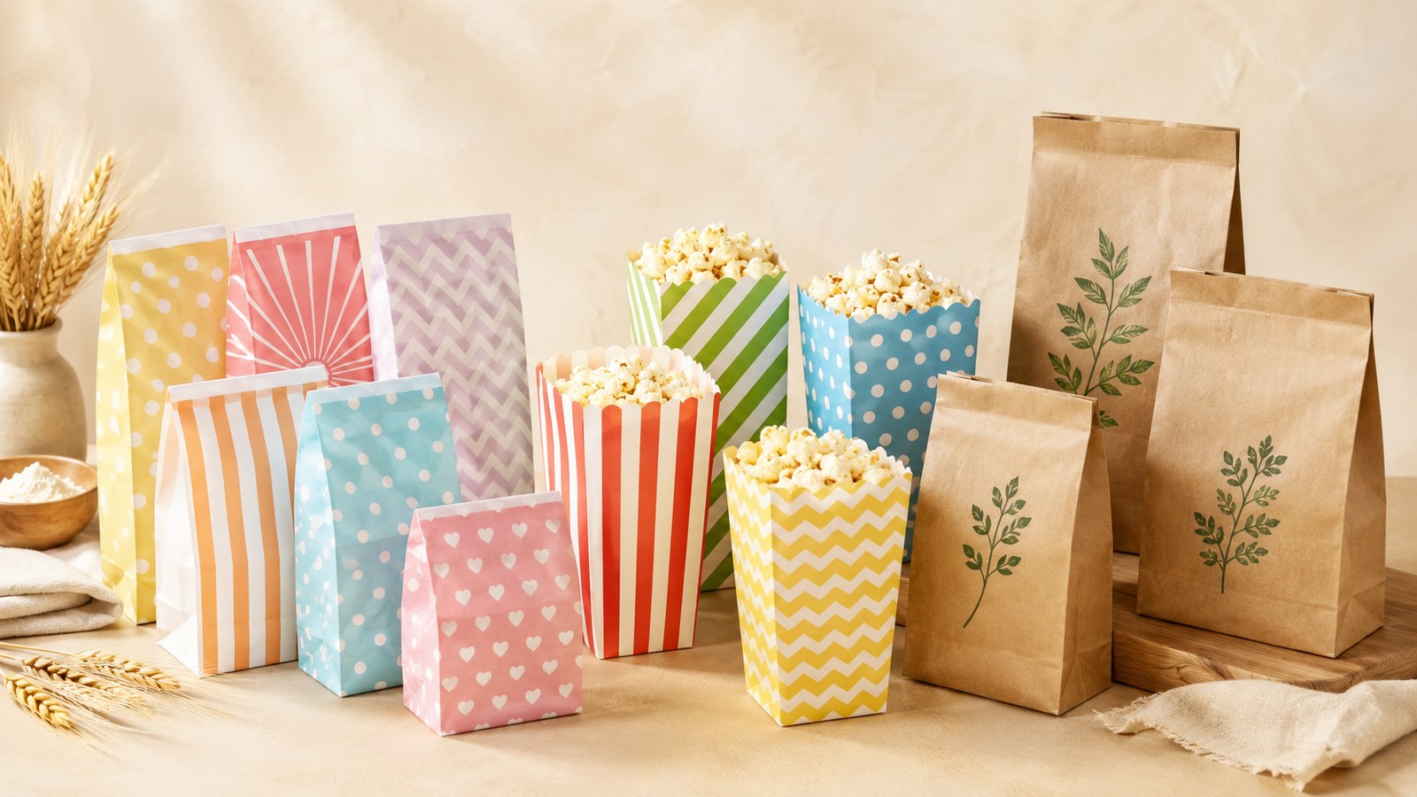 Bedruckte Verpackungen von Papedoo: Mehltüten, Popcorntüten und Papiertüten